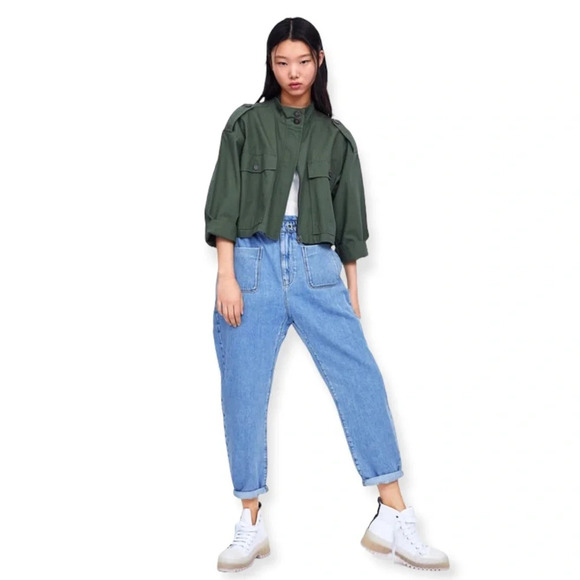 Zara Green Cropped Army Military Jacket With Pockets Size XS - Picture 10 of 10